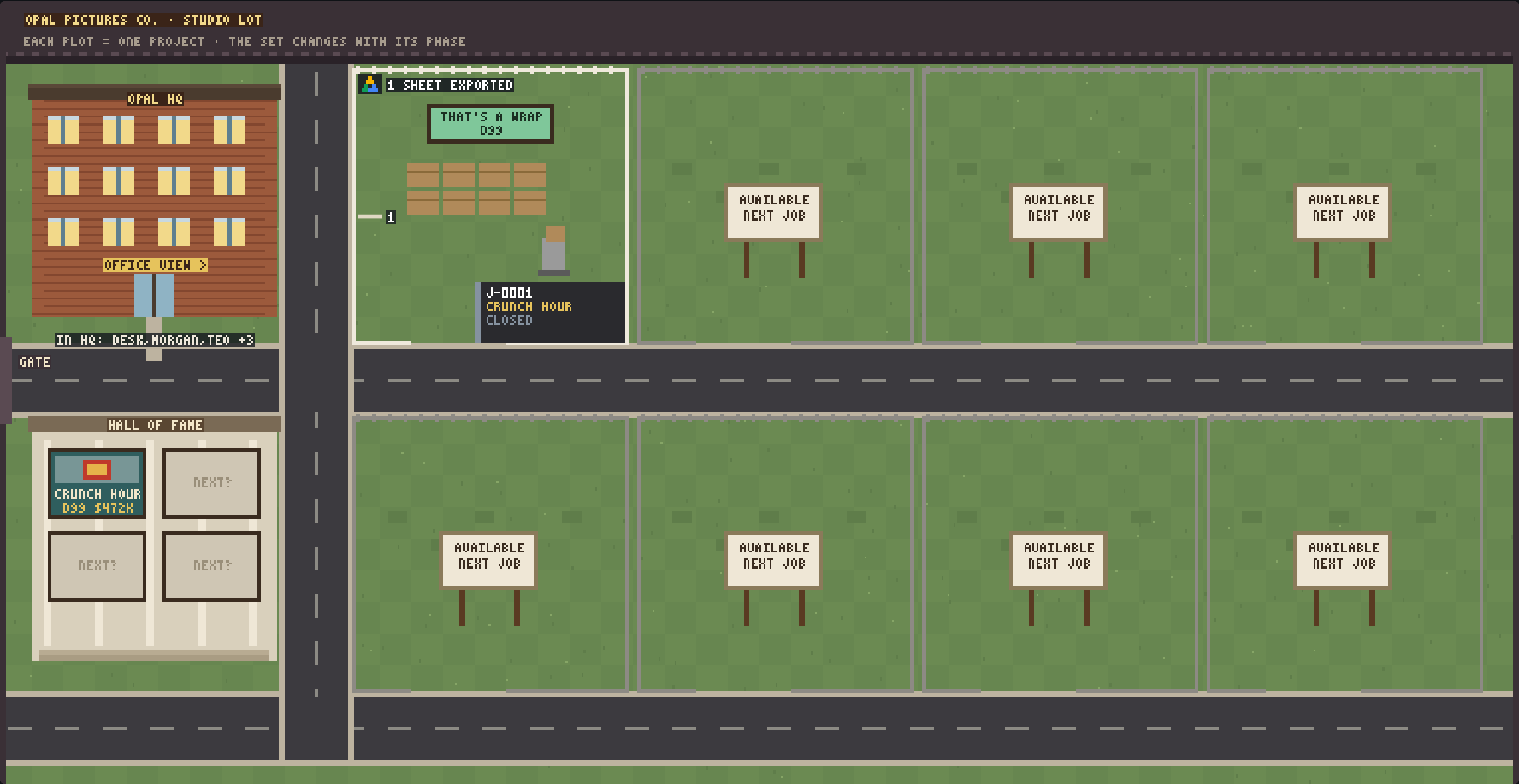 Mission Control studio lot: one plot per job
